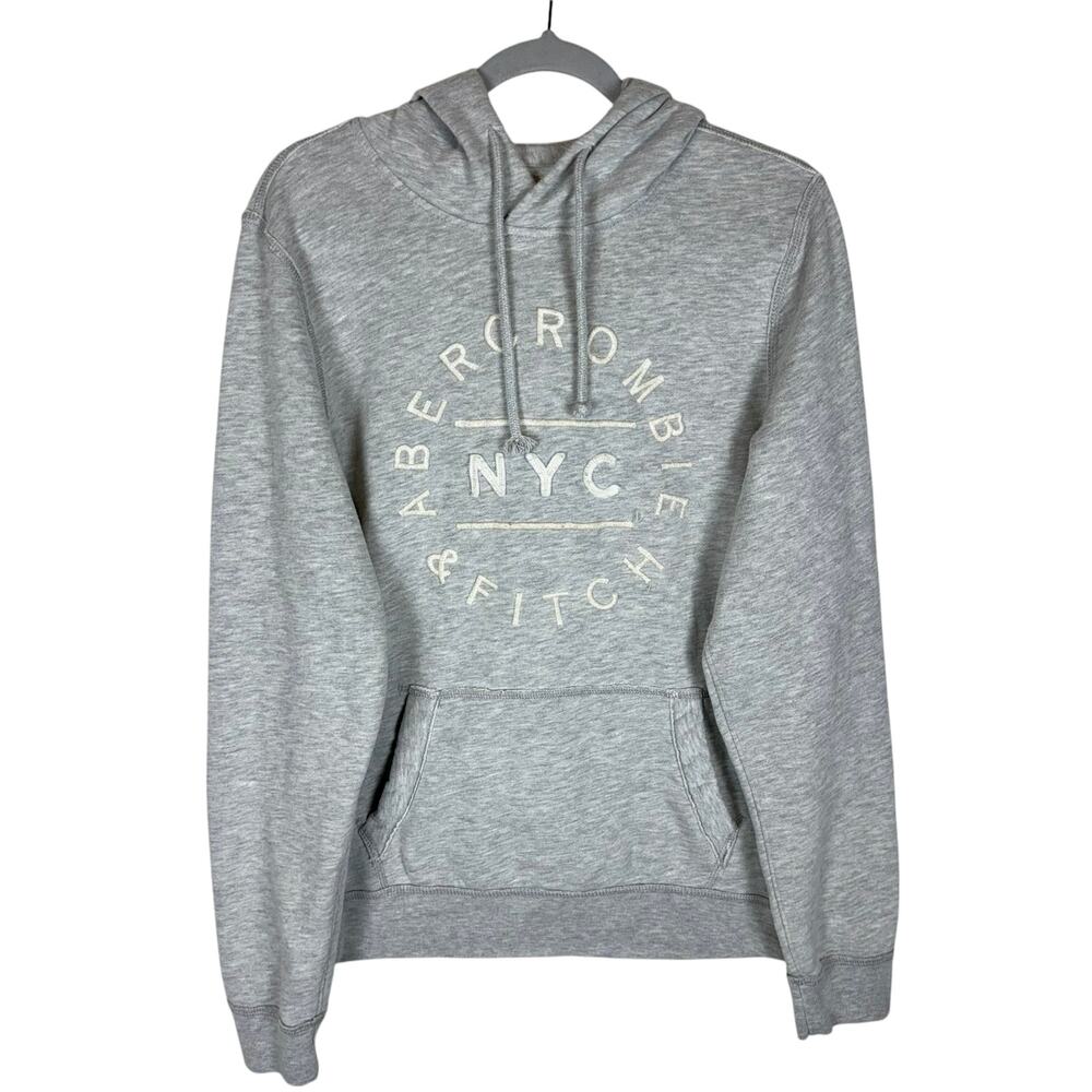 Abercrombie & Fitch Hoodie Women Medium Heather Gray NYC Embroidered Fleece